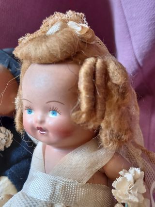 muñeca y muñeco antiguo 16cm.
