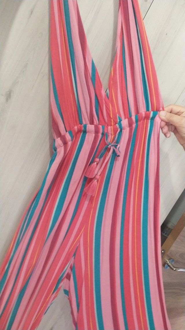 Mono rosa y rayas de colores