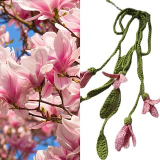 Cinturón artesanal con flores de magnolia tejidas