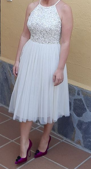Vestido blanco fiesta novia tul pedreria