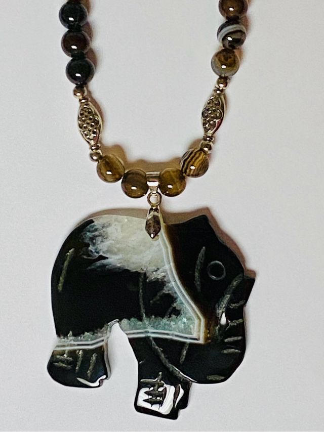 Collar muy largo de ágata ónice y plata de ley 925