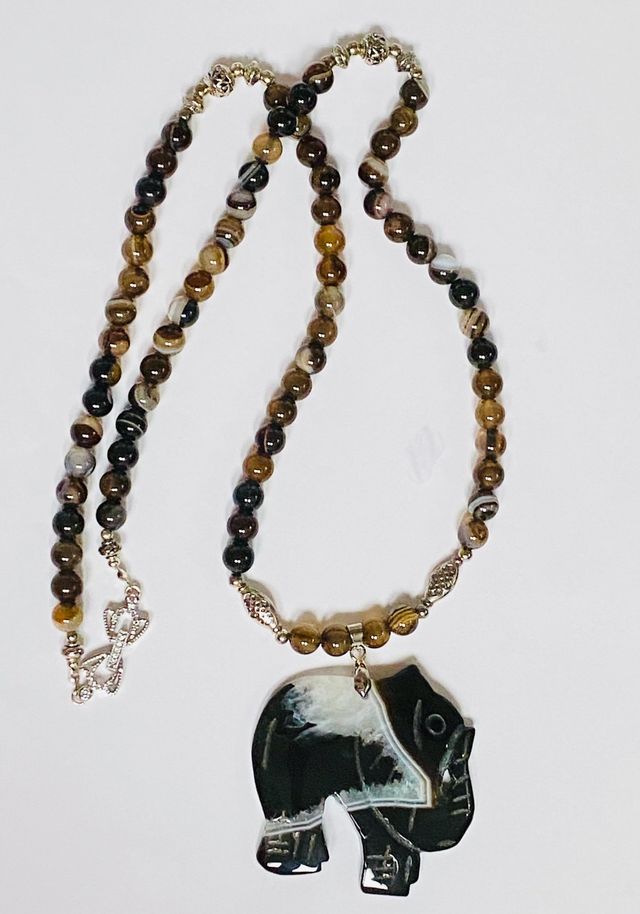 Collar muy largo de ágata ónice y plata de ley 925