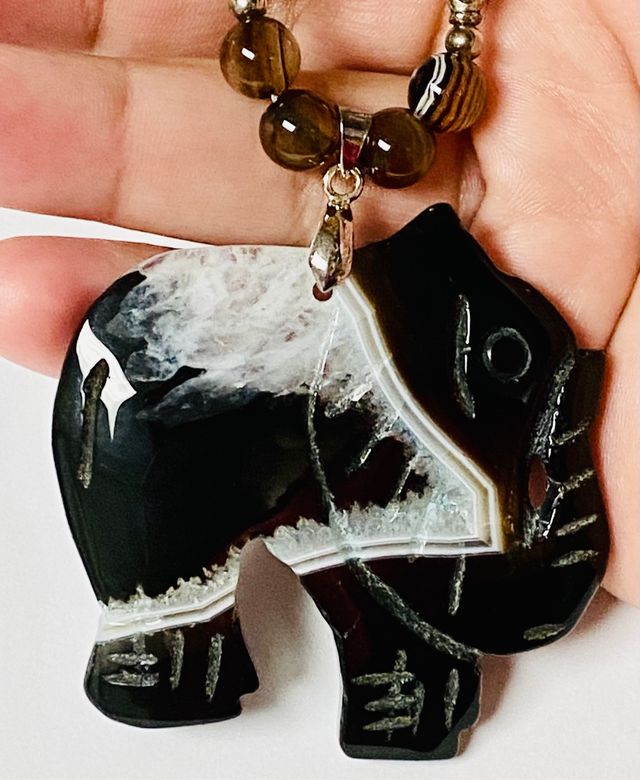 Collar muy largo de ágata ónice y plata de ley 925