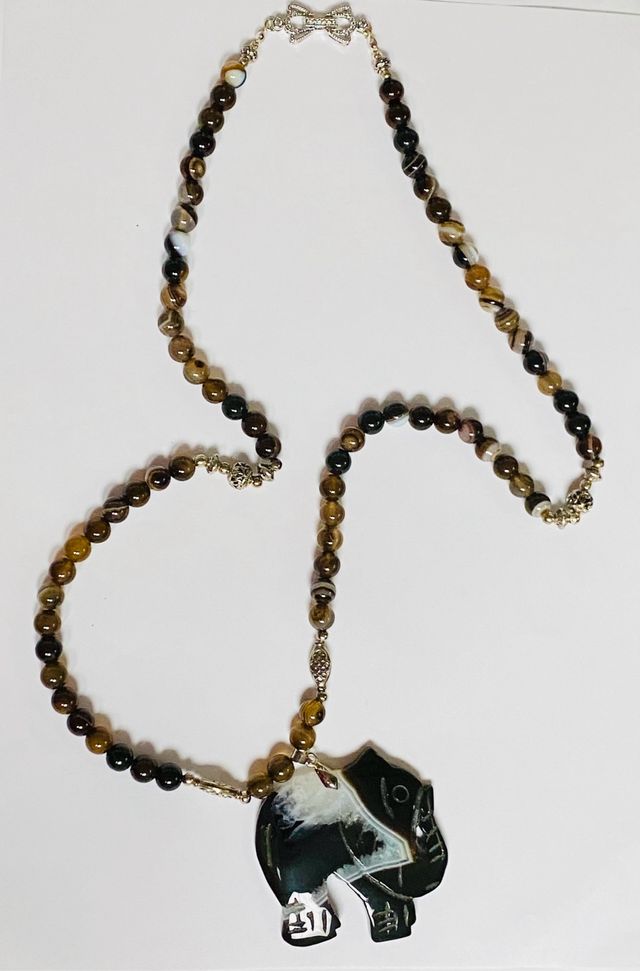 Collar muy largo de ágata ónice y plata de ley 925