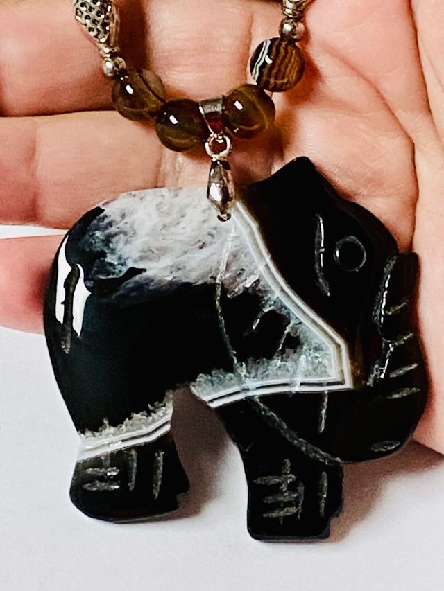 Collar muy largo de ágata ónice y plata de ley 925