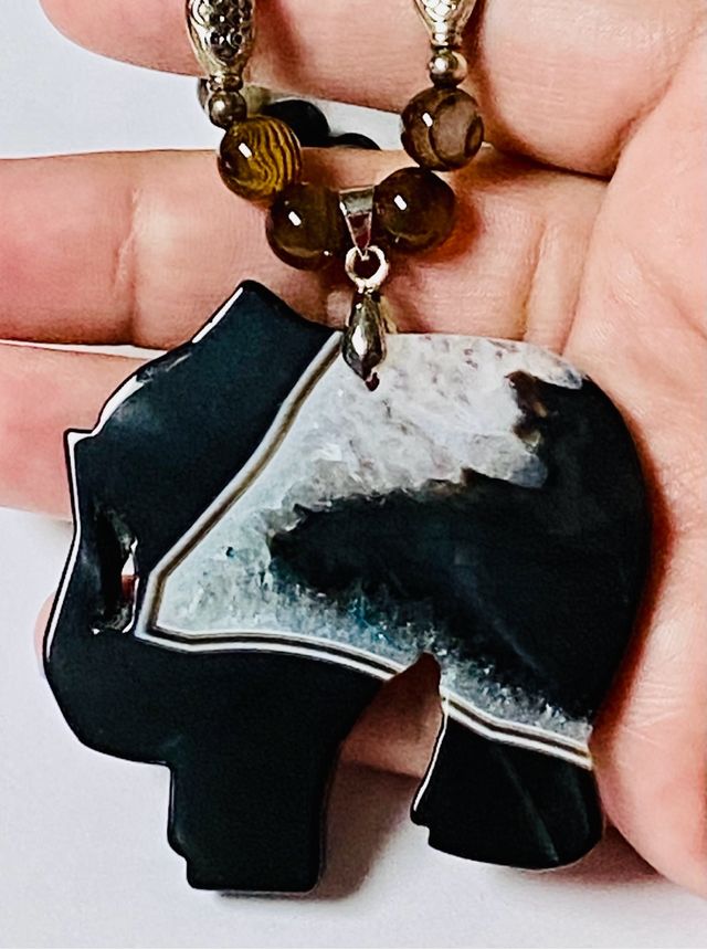 Collar muy largo de ágata ónice y plata de ley 925