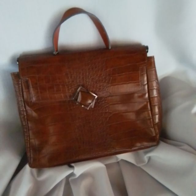 borsa marrone  cuoio effetto tartaruga