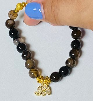 Pulsera Agata Onix y elefante oro Goldfilled 18 kt