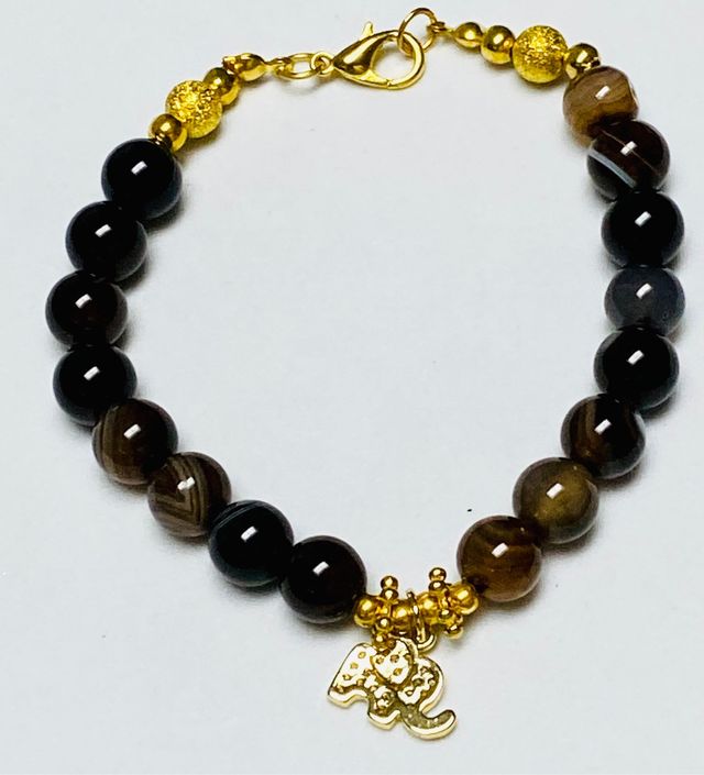 Pulsera Agata Onix y elefante oro Goldfilled 18 kt