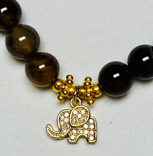 Pulsera Agata Onix y elefante oro Goldfilled 18 kt