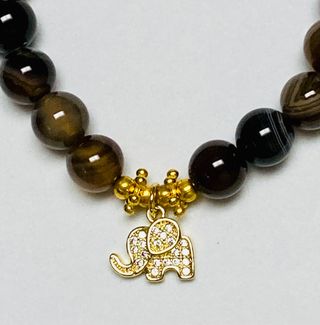 Pulsera Agata Onix y elefante oro Goldfilled 18 kt