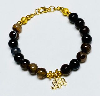 Pulsera Agata Onix y elefante oro Goldfilled 18 kt