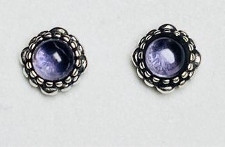 Pendientes de amatistas tipo boton y plata ley 925