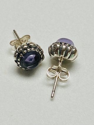 Pendientes de amatistas tipo boton y plata ley 925