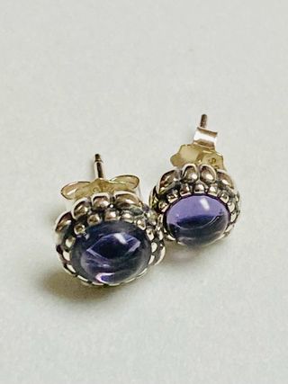 Pendientes de amatistas tipo boton y plata ley 925