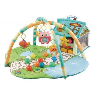 MANTA ACTIVIDADES JUEGOS ROSA. CASITA CON BOLAS