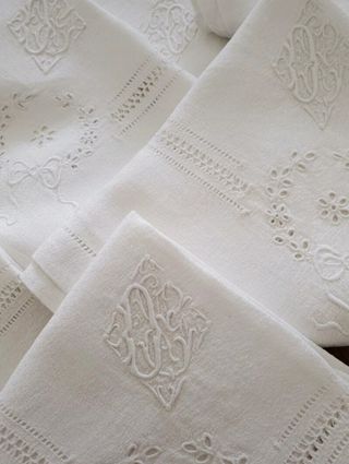 🍓 6 Servilletas antiguas de lino