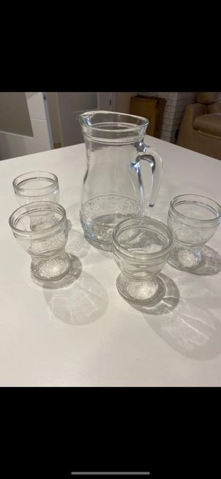 Jarra de agua y 4 vasos cristal