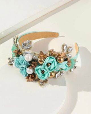 diadema de flores turqueza