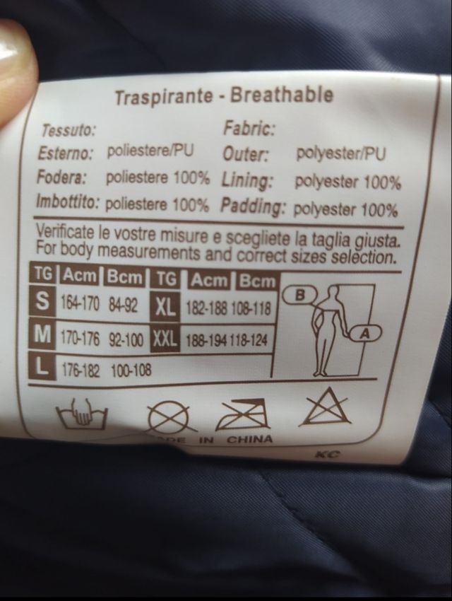 Giaccone blu traspirante con cartellino,  taglia X