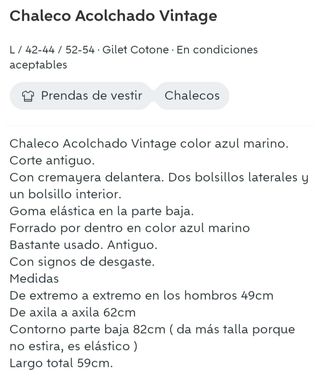 Chaleco Acolchado Vintage 