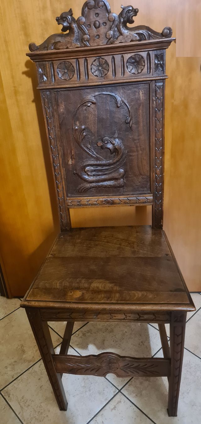 Sedie gemelle intagliate quercia '800/'900