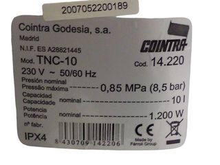 OFERTA TERMO DE AGUA COINTRA TNC-10 LITROS SEMINUE