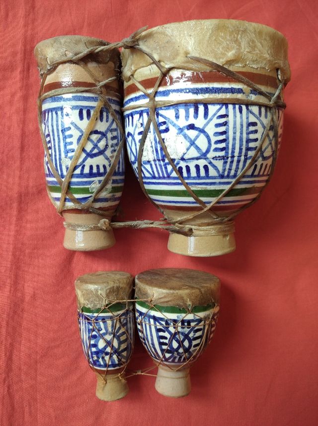 LOTE TAMBORES BONGOS AFRICANOS CERAMICA DECORACIÓN
