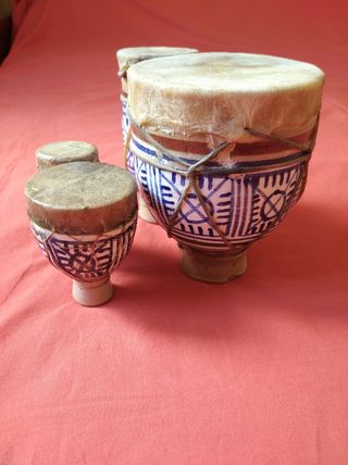 LOTE TAMBORES BONGOS AFRICANOS CERAMICA DECORACIÓN