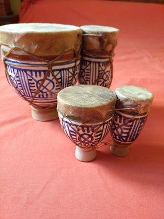 LOTE TAMBORES BONGOS AFRICANOS CERAMICA DECORACIÓN