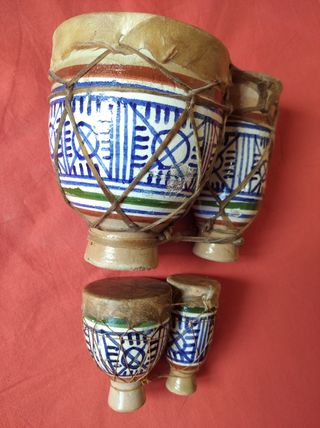 LOTE TAMBORES BONGOS AFRICANOS CERAMICA DECORACIÓN