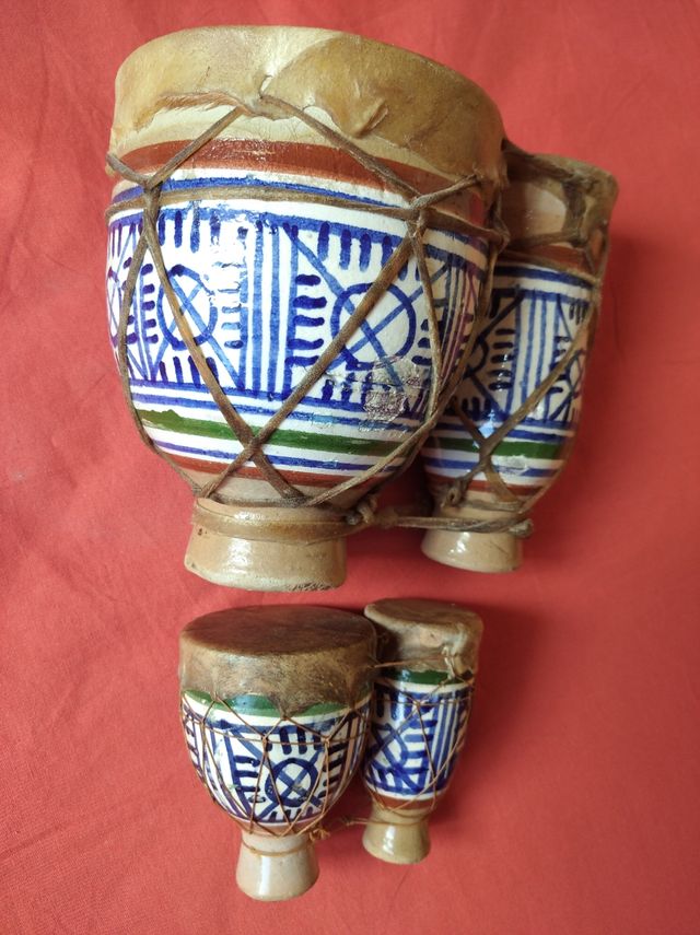 LOTE TAMBORES BONGOS AFRICANOS CERAMICA DECORACIÓN