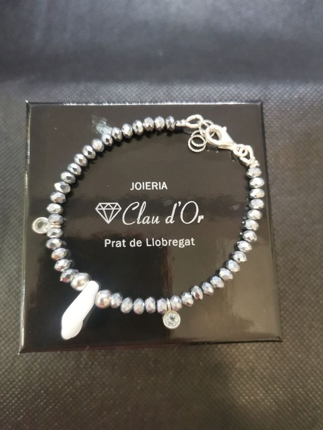 Pulsera blanca Azabache y plata crista