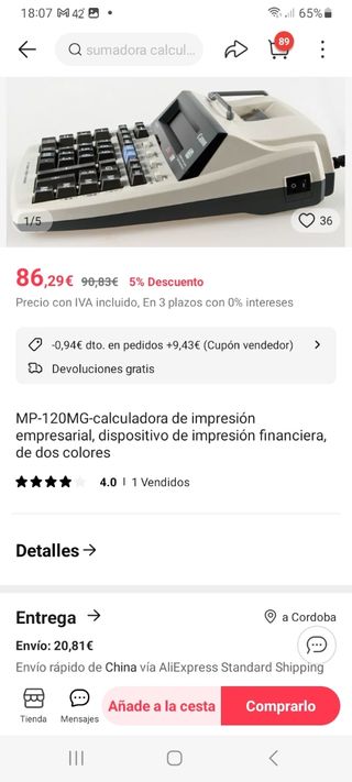 calculadora con impresora y ticket