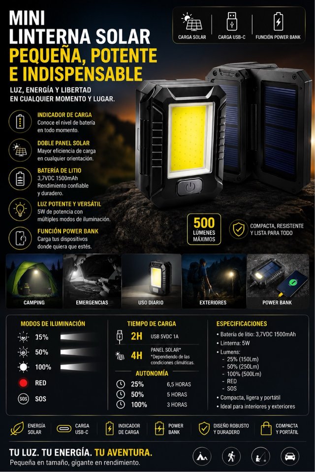 Mini linterna LED regable SOLAR