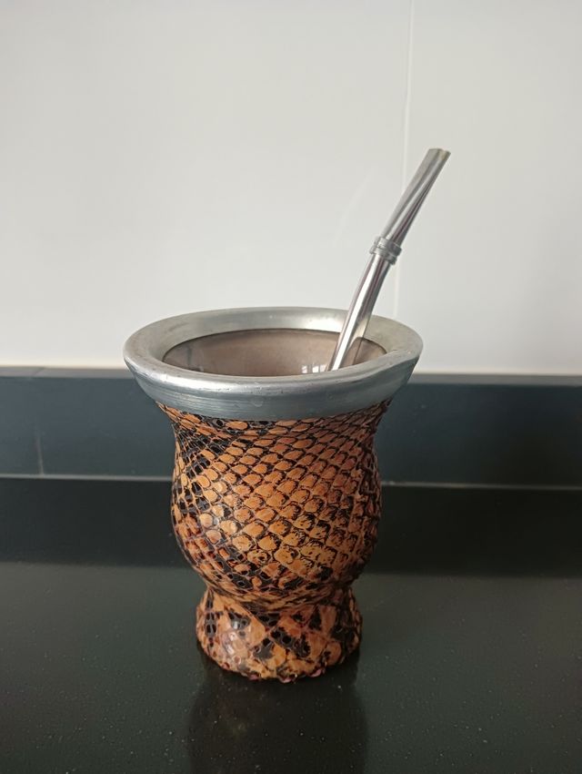 Mate de vidrio revestido, sin la bombilla.