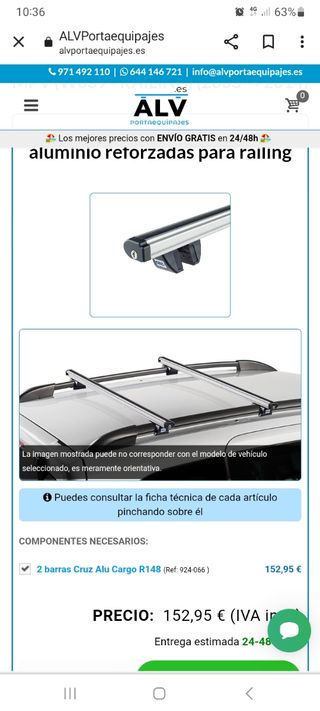 Barras techo aluminio cruz