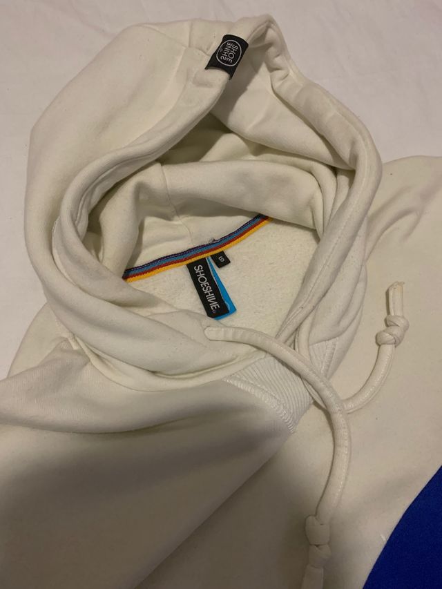 felpa uomo shoeshine bianca e blu con cappuccio