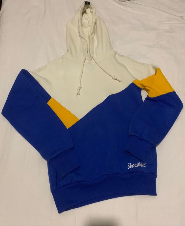 felpa uomo shoeshine bianca e blu con cappuccio