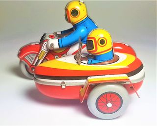 Juguete de metal motoccicleta con sidecar Payá