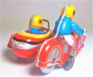 Juguete de metal motoccicleta con sidecar Payá