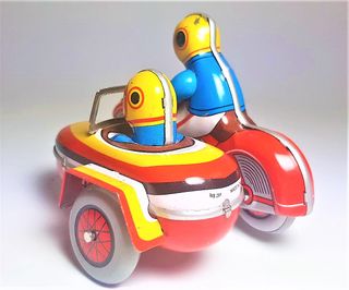 Juguete de metal motoccicleta con sidecar Payá