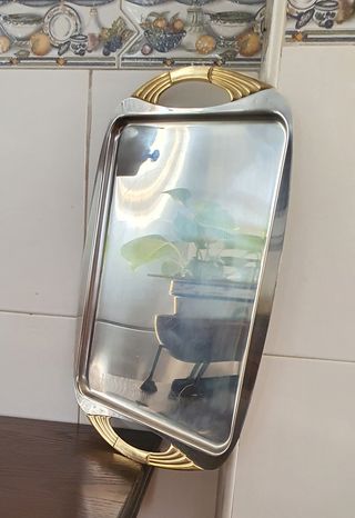 BANDEJA ACERO INOX Asas doradas 