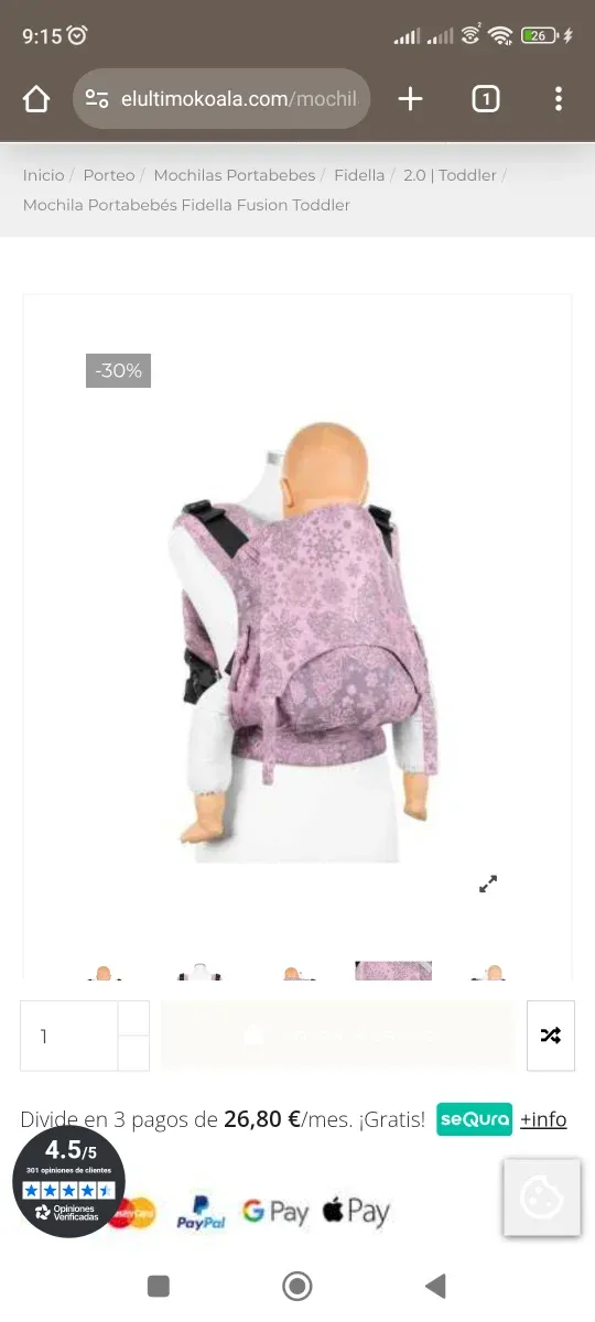 Mochila de porteo. Fidella Fusion Baby.