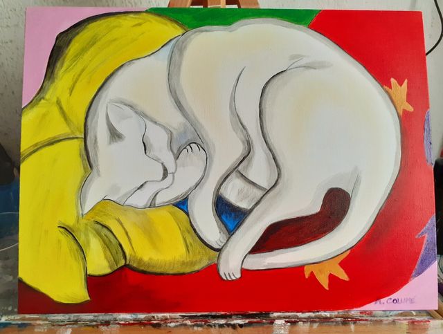 Cuadro Gato en cojin amarillo