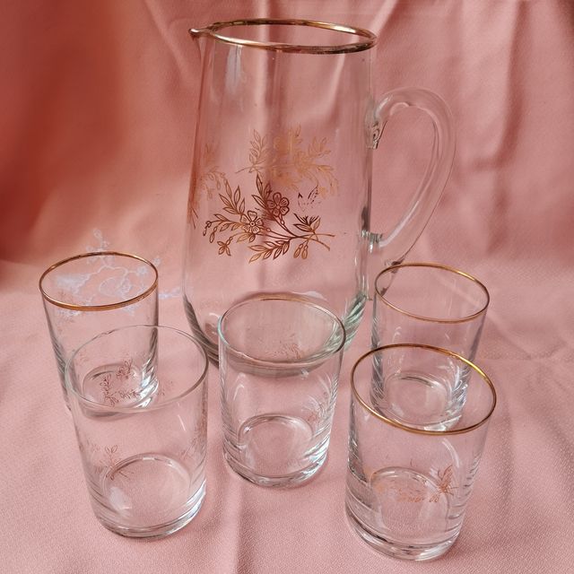 Jarra y 5 vasitos cristal