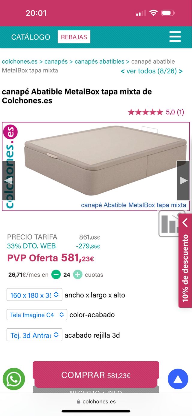 Canape Tapizado+Colchón Visco NUEVO