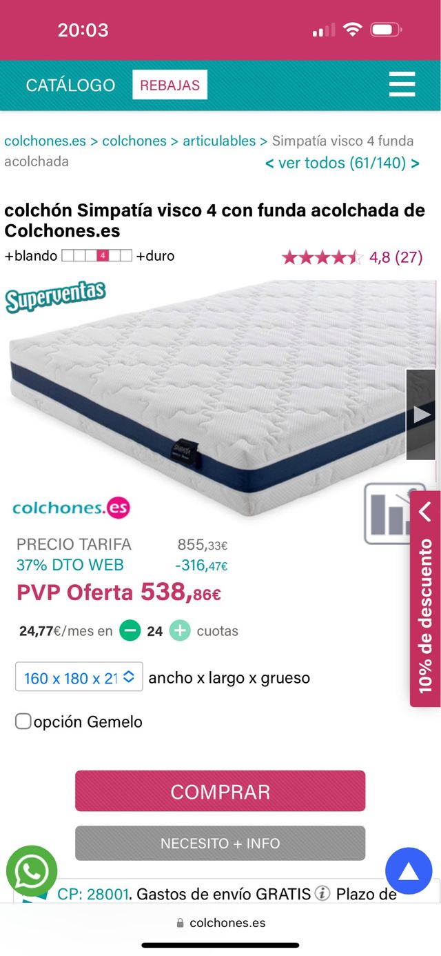 Canape Tapizado+Colchón Visco NUEVO