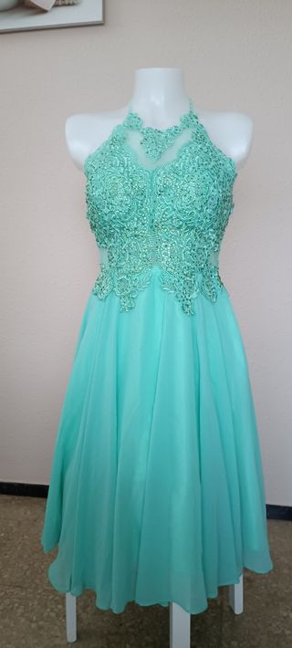 Vestido de fiesta verde turquesa