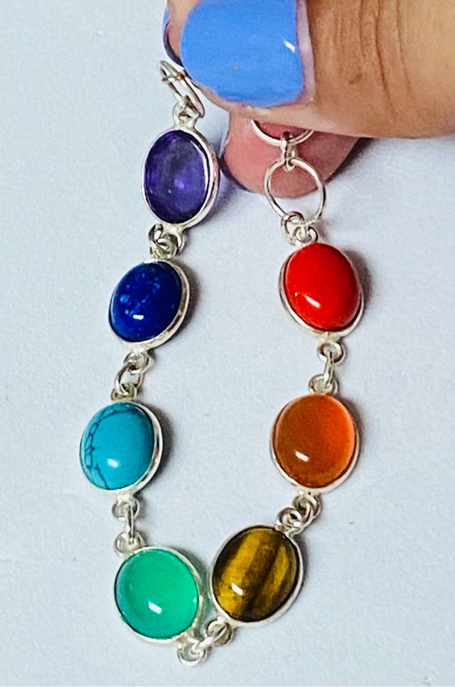 Pulsera de chakras con multigemas en plata ley 925